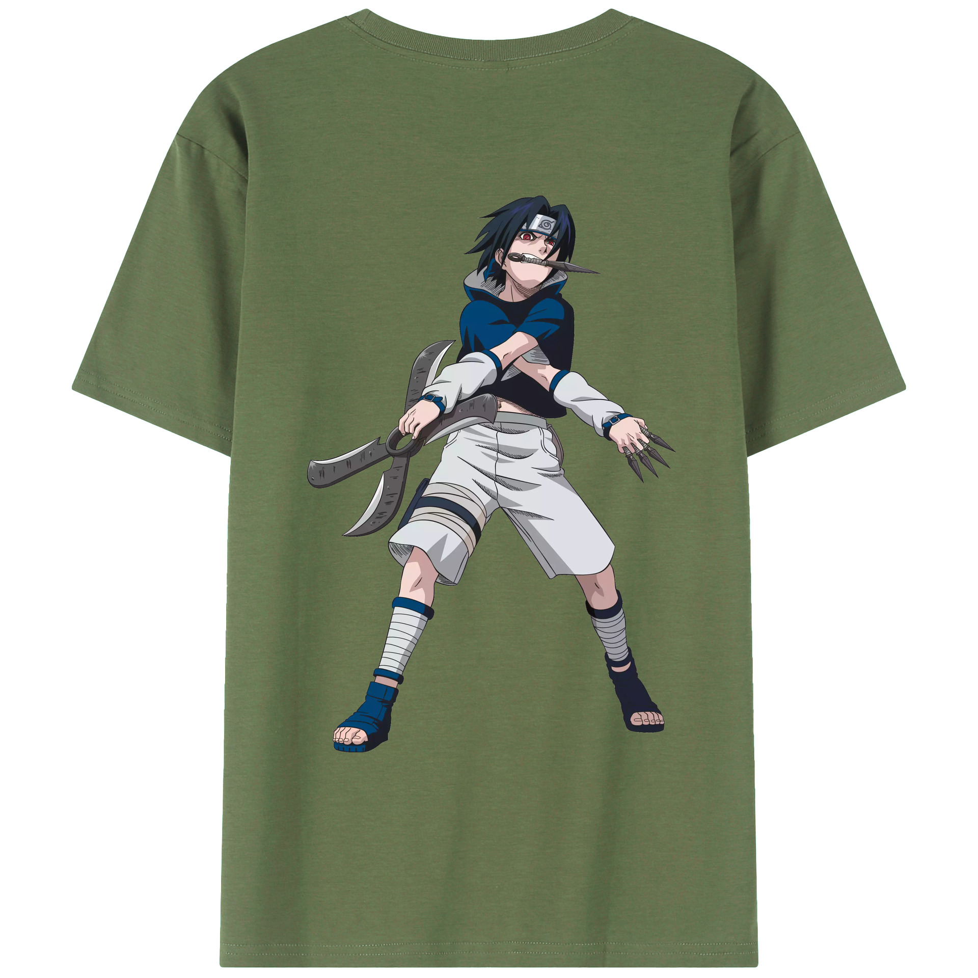 （画像用） NARUTO -ナルト- うちは サスケ Uchiha Sasuke 綿100％ メンズ半袖Tシャツ（バックプリント） 通気性